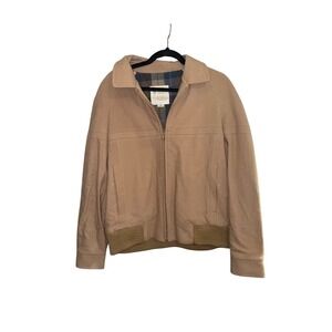 London Fog Tan Suede Bomber Jacket Mens 40 REG Plaid Lined‎ Zip Front